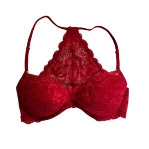 PINK Victoria's Secret Red Lace Bra with Scalloped Detailing